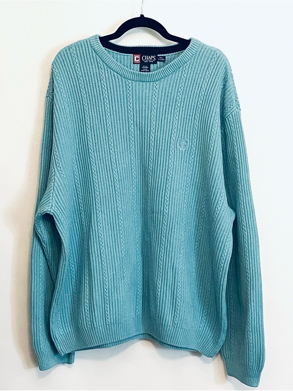 Chaps Men Light Blue Ribbed Knit Long Sleeve Cotton Sweater 2XL